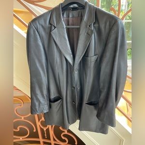 Bloomingdale’s Vintage Black Leather Blazer Jacket | Size 44